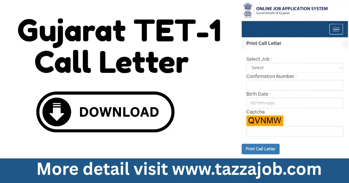 Gujarat TET 1 Call Letter Download  Soon at ojas.gujarat.gov.in | Exam Date 21/12/2025